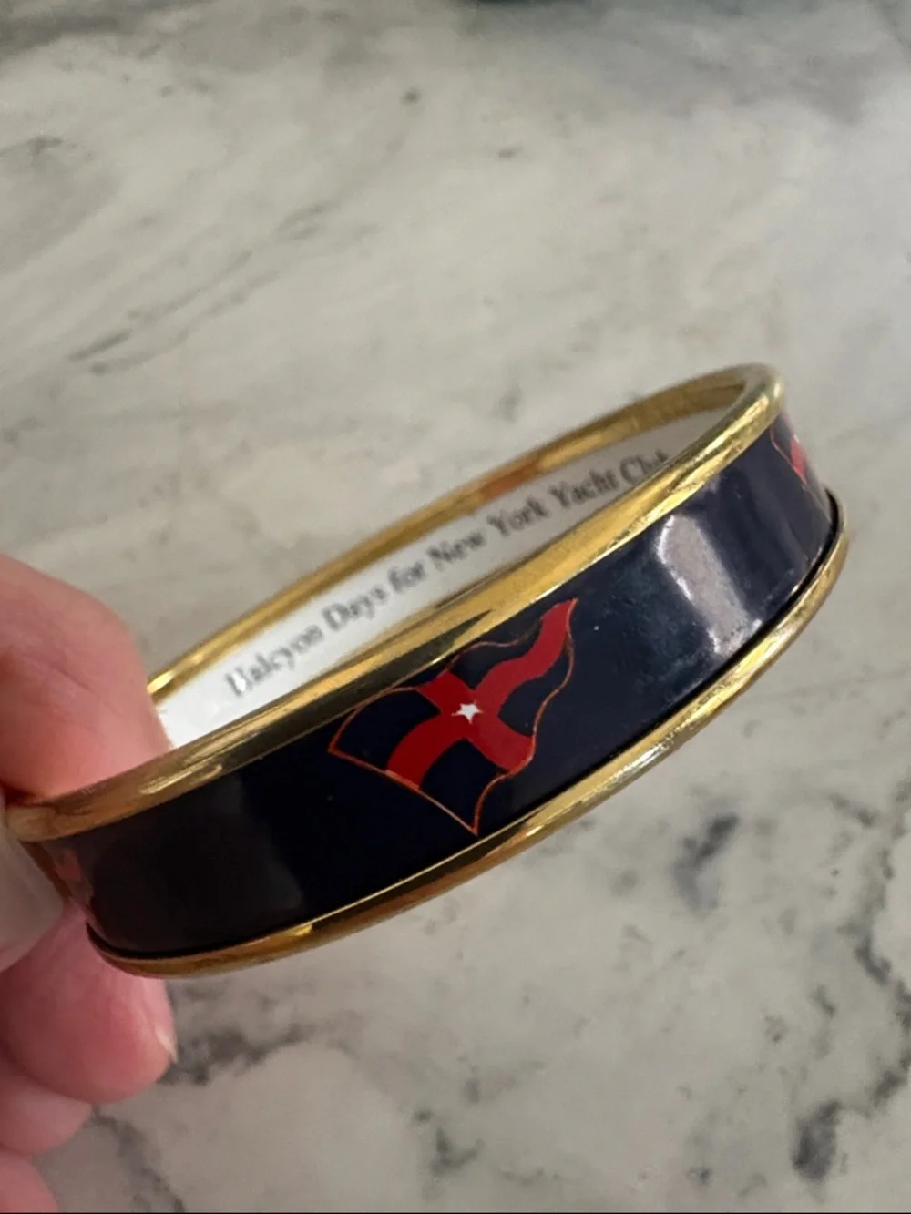 New York Yacht Club x Halcyon Days Navy Enamel Bangle w/NYYC Nautical Flag Motif